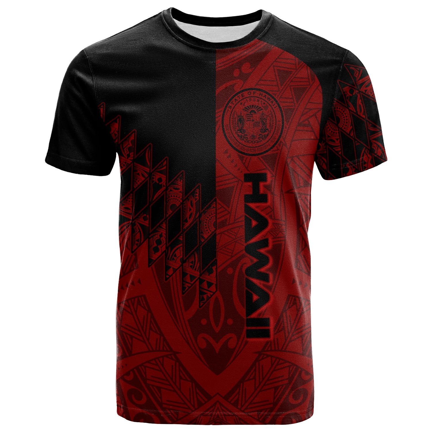 Hawaii T Shirt Red Color Symmetry Style Unisex Black - Polynesian Pride