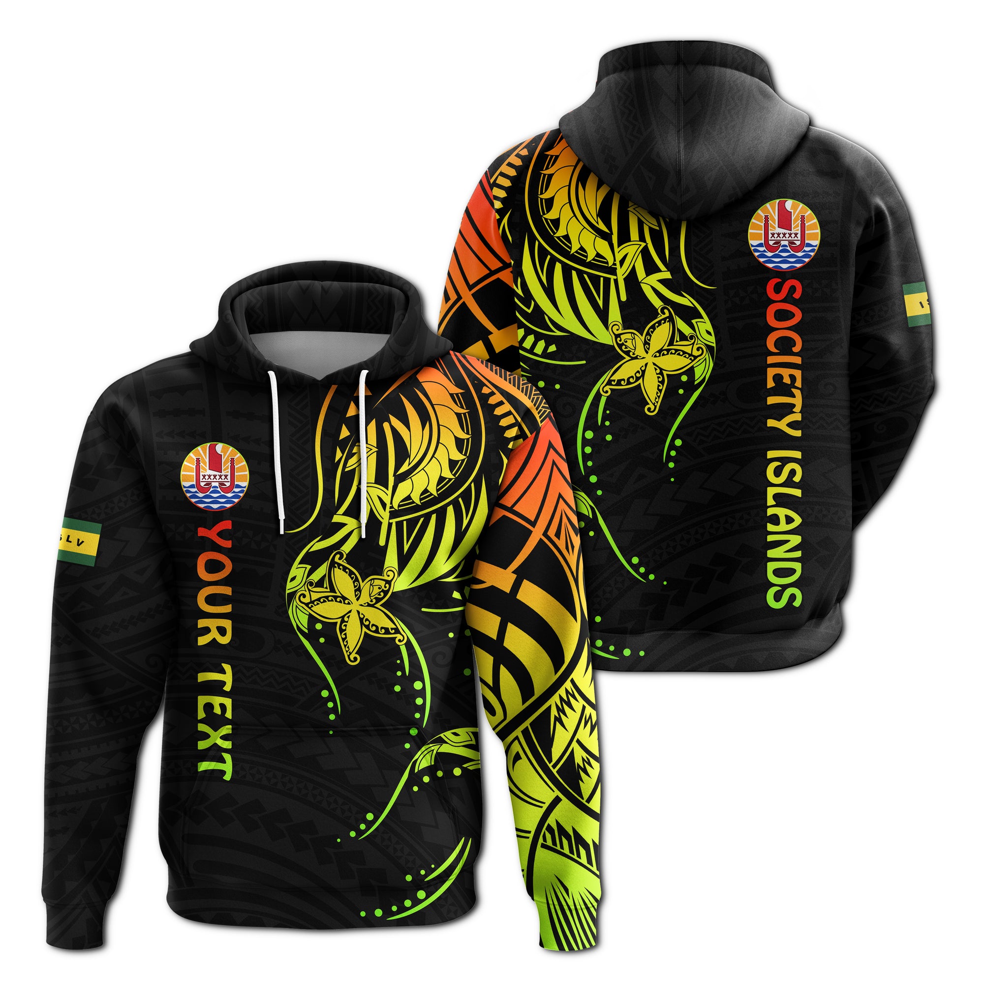 Custom Society Islands Hoodie Mix Pattern Leeward Islands French Polynesia LT13 Unisex Reggae - Polynesian Pride