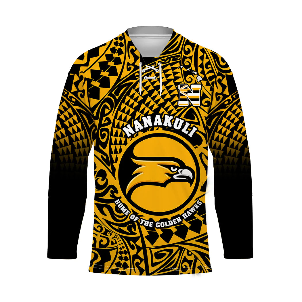 Hawaii Hockey Jersey Nanakuli High and Intermediate School Tribal Kakau LT14 Unisex Gold - Polynesian Pride