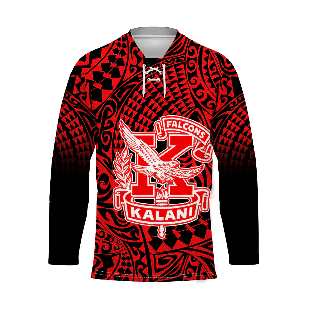 Hawaii Hockey Jersey Kalani High School Tribal Kakau LT14 Unisex Red - Polynesian Pride