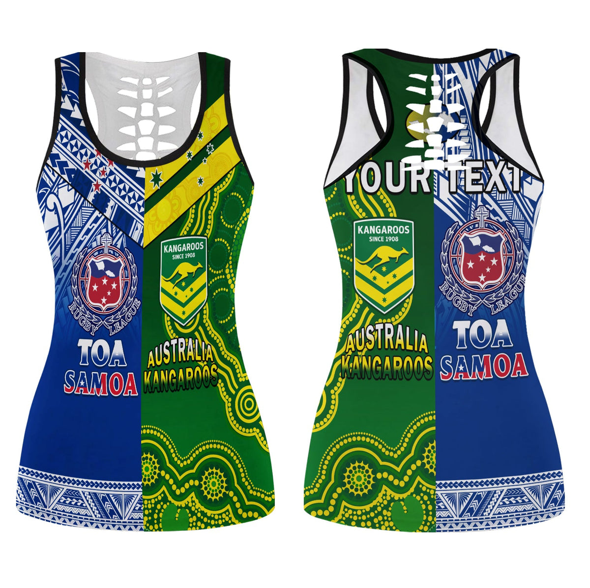 (Custom Personalised) Samoa Rugby and Australia Rugby Hollow Tank Top Toa Samoa Mix Kangaroos Pacific LT14 Female Art - Polynesian Pride