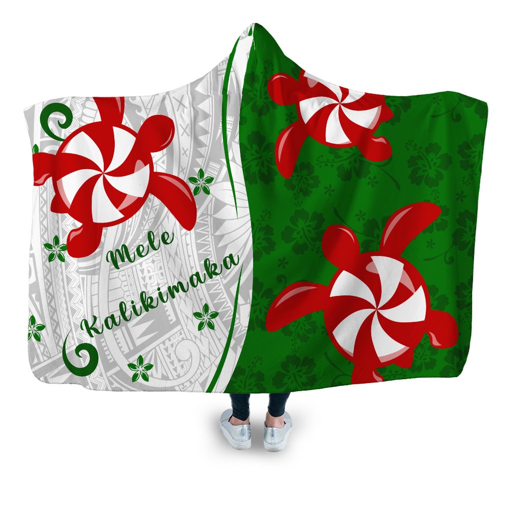 Hawaii Christmas Polynesian Hooded Blanket - Turtle Candy - AH Hooded Blanket White - Polynesian Pride