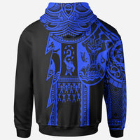 Custom Samoa Zip up Hoodie Samoa Coat of Arms Blue Tattoo Style - Polynesian Pride