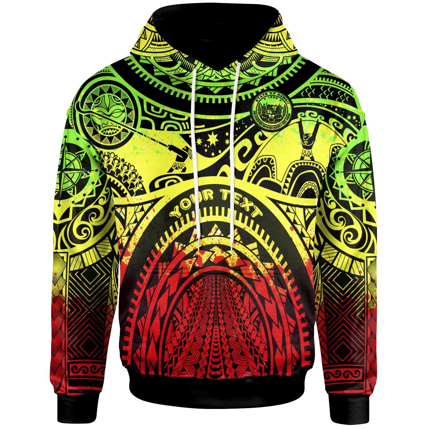 Custom Polynesian Hawaii Hoodie Coat of Arm Hawaii & Maui Tattoo Polynesian Patterns Unisex Reggae - Polynesian Pride