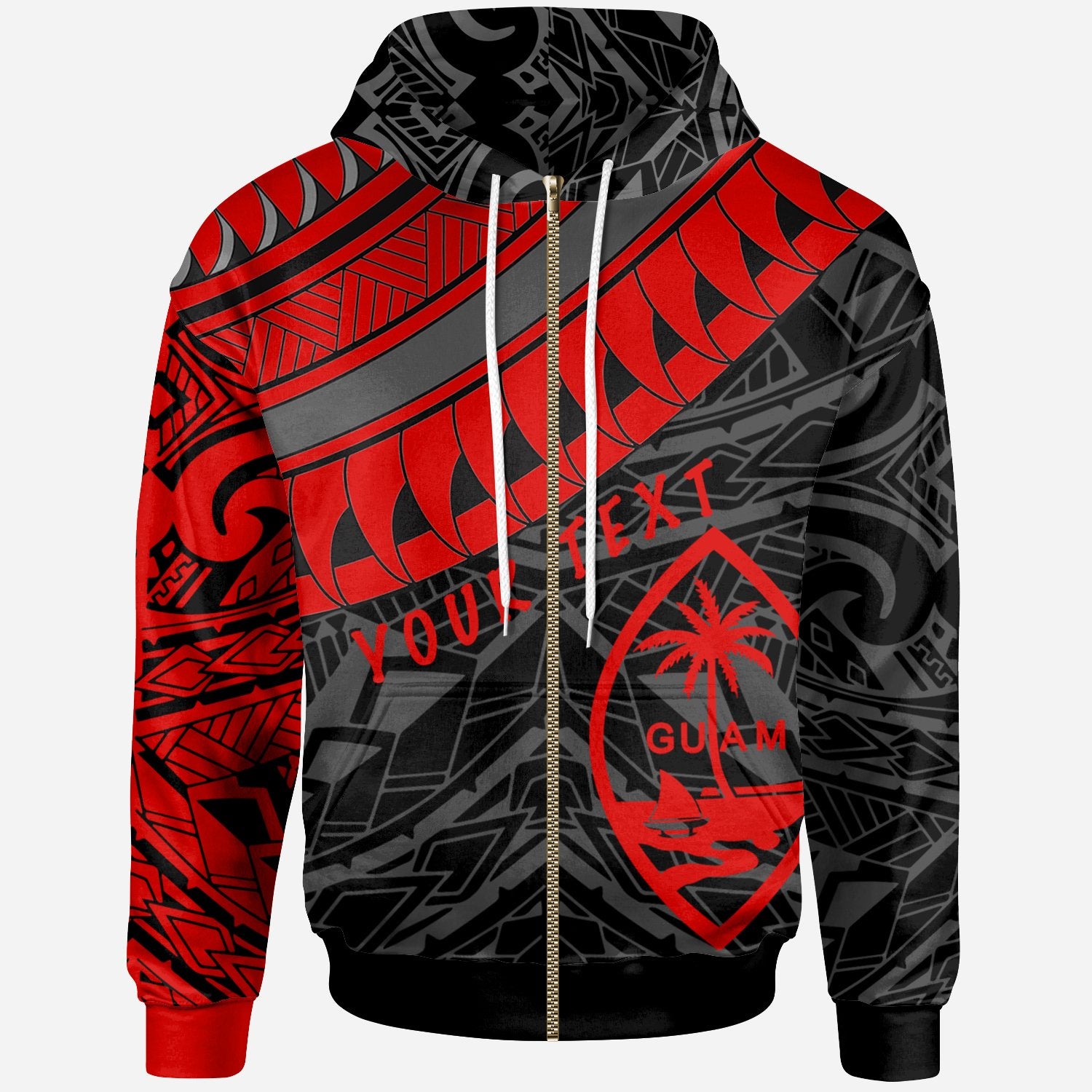 Guam Custom Zip up Hoodie Ginger Lei Pattern Unisex Red - Polynesian Pride