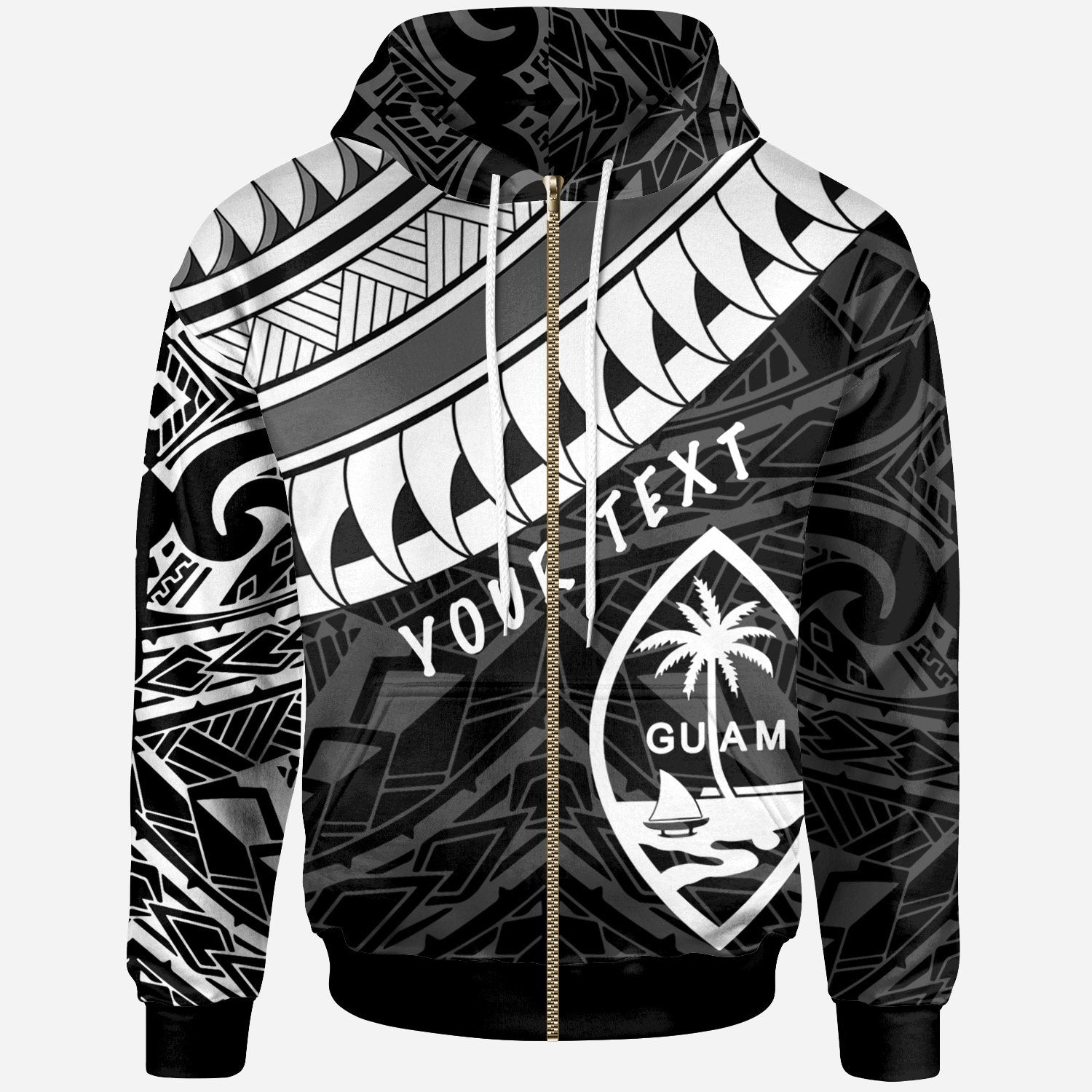 Guam Custom Zip up Hoodie Ginger Lei Pattern White Unisex Black - Polynesian Pride