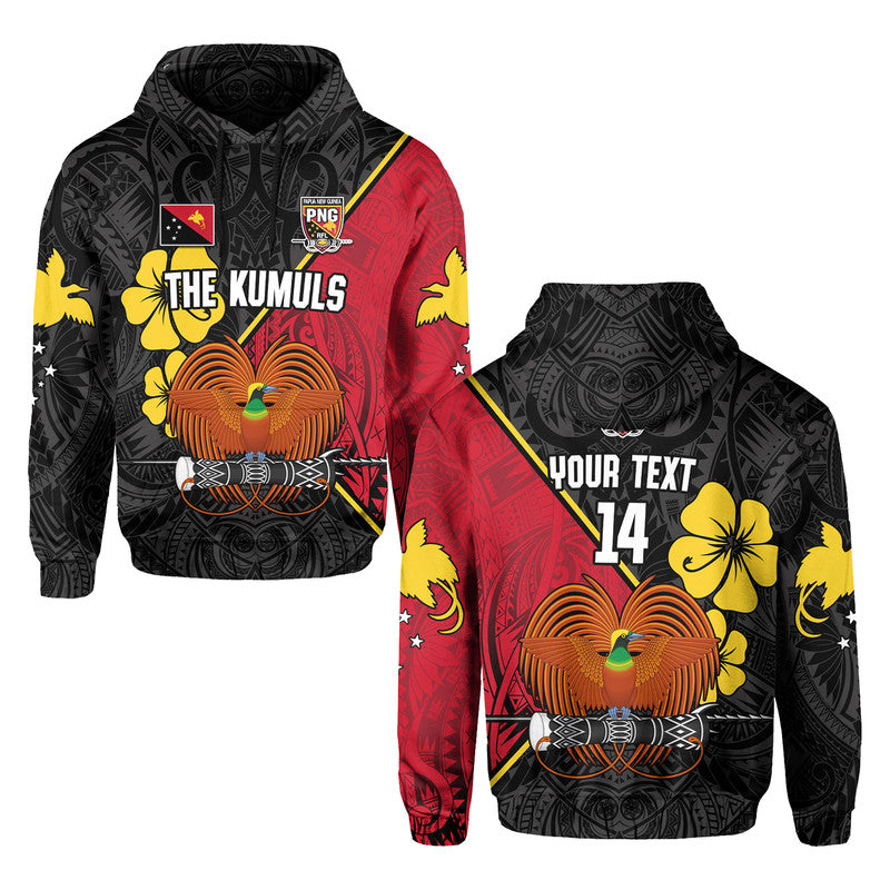 (Custom Text and Number) The Kumuls PNG Hoodie Papua New Guinea Polynesian Dynamic Style Black LT14 Black - Polynesian Pride