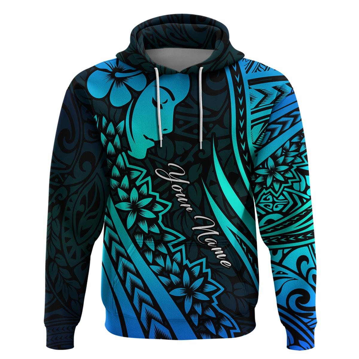 Custom Polynesian Valentine Couple Hoodie I LOVE YOU Hibiscus Style Blue LT13 No Men - Polynesian Pride