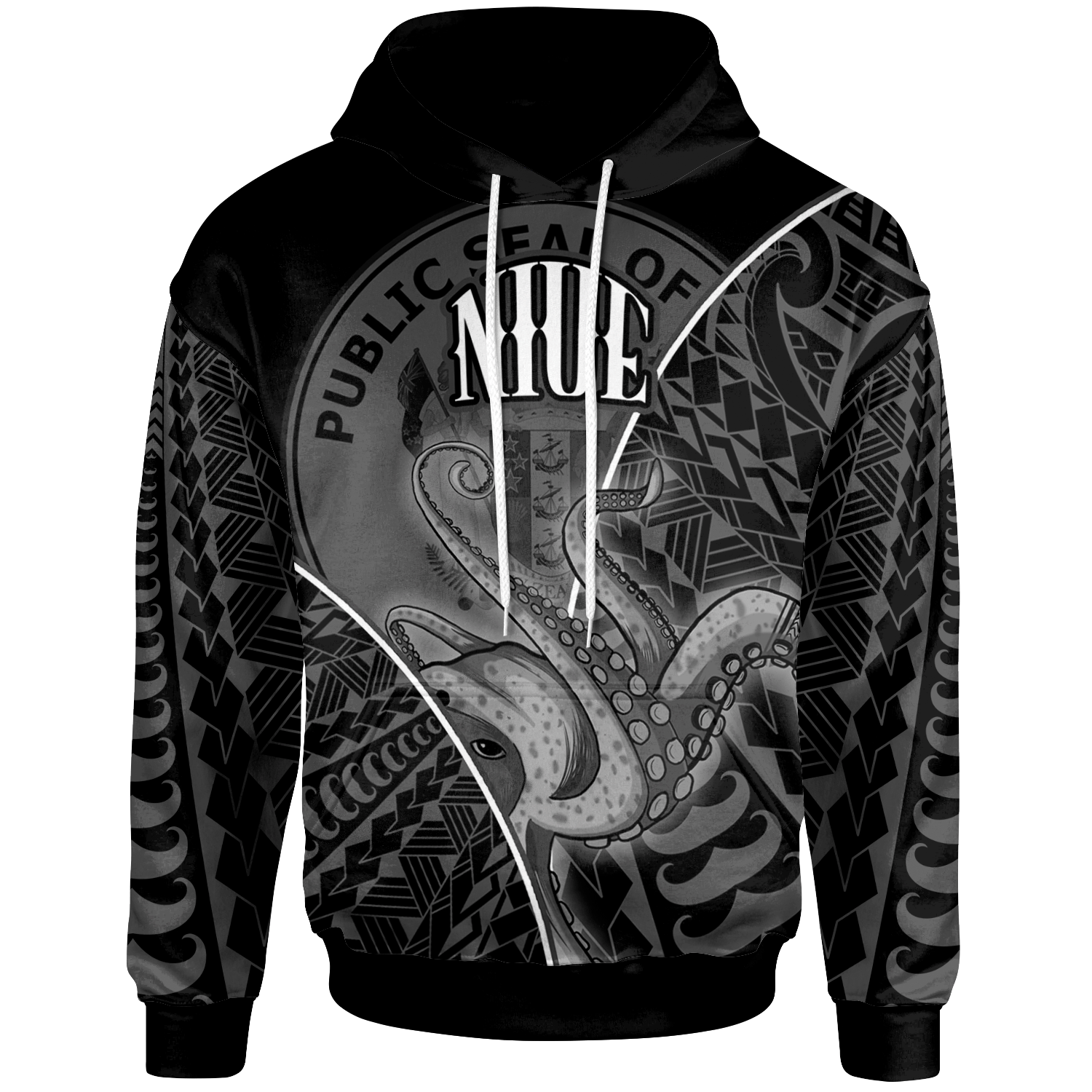 Niue Hoodie Octopus Style White Color Unisex White - Polynesian Pride