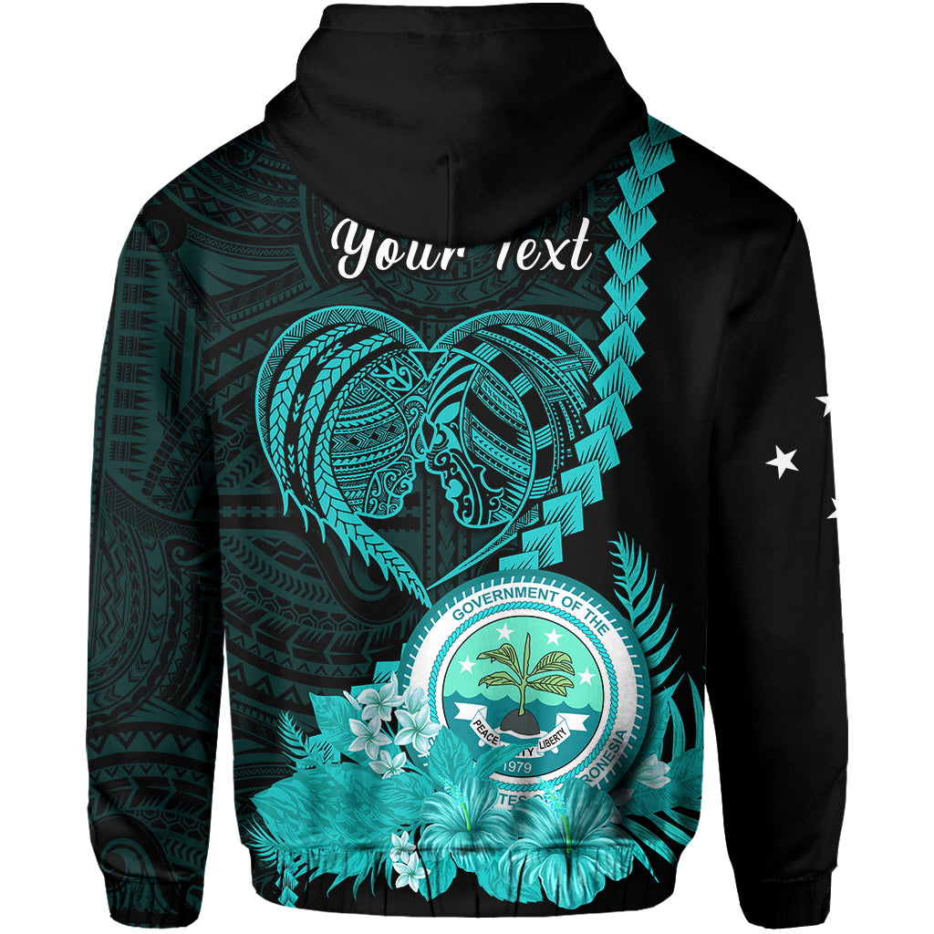 Custom FSM Valentine Couple Hoodie Heart Love Tropical Flowers Turquoise LT14 - Polynesian Pride