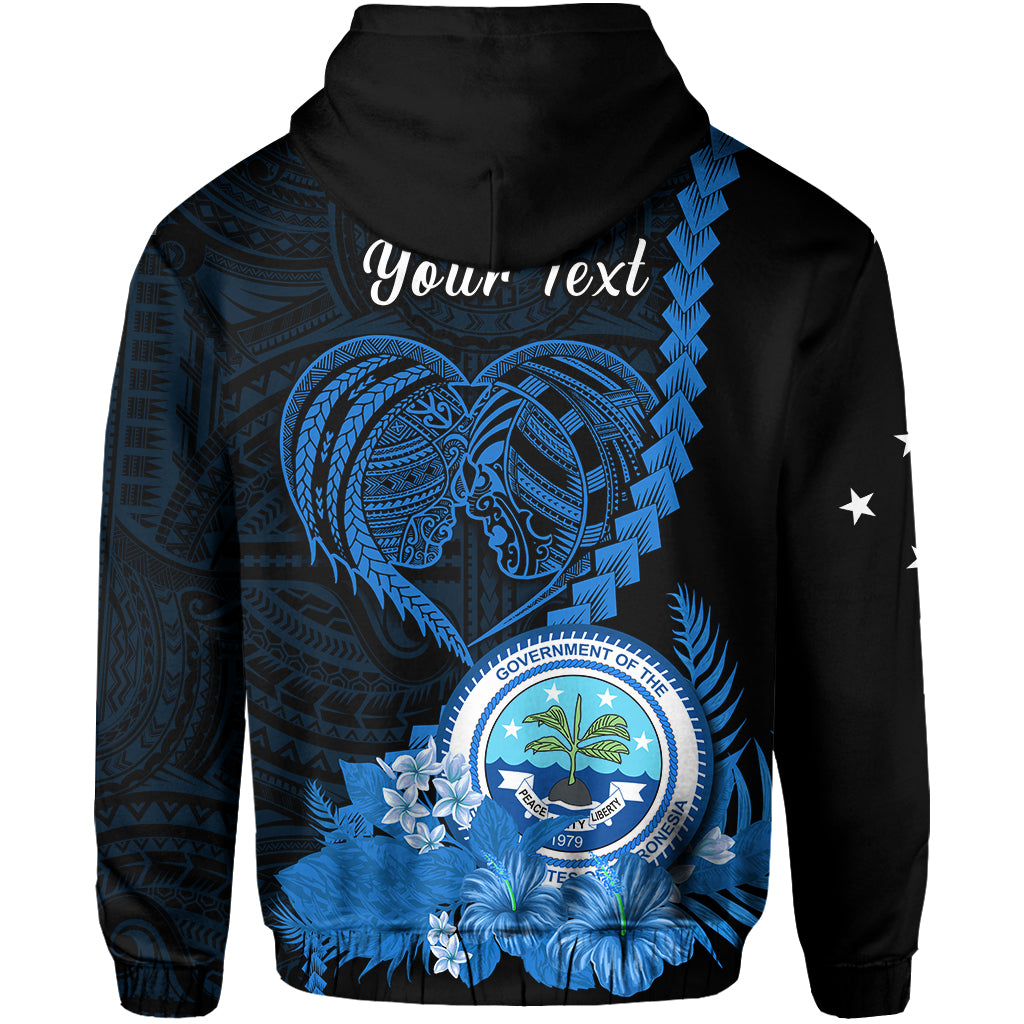 Custom FSM Valentine Couple Hoodie Heart Love Tropical Flowers Blue LT14 - Polynesian Pride