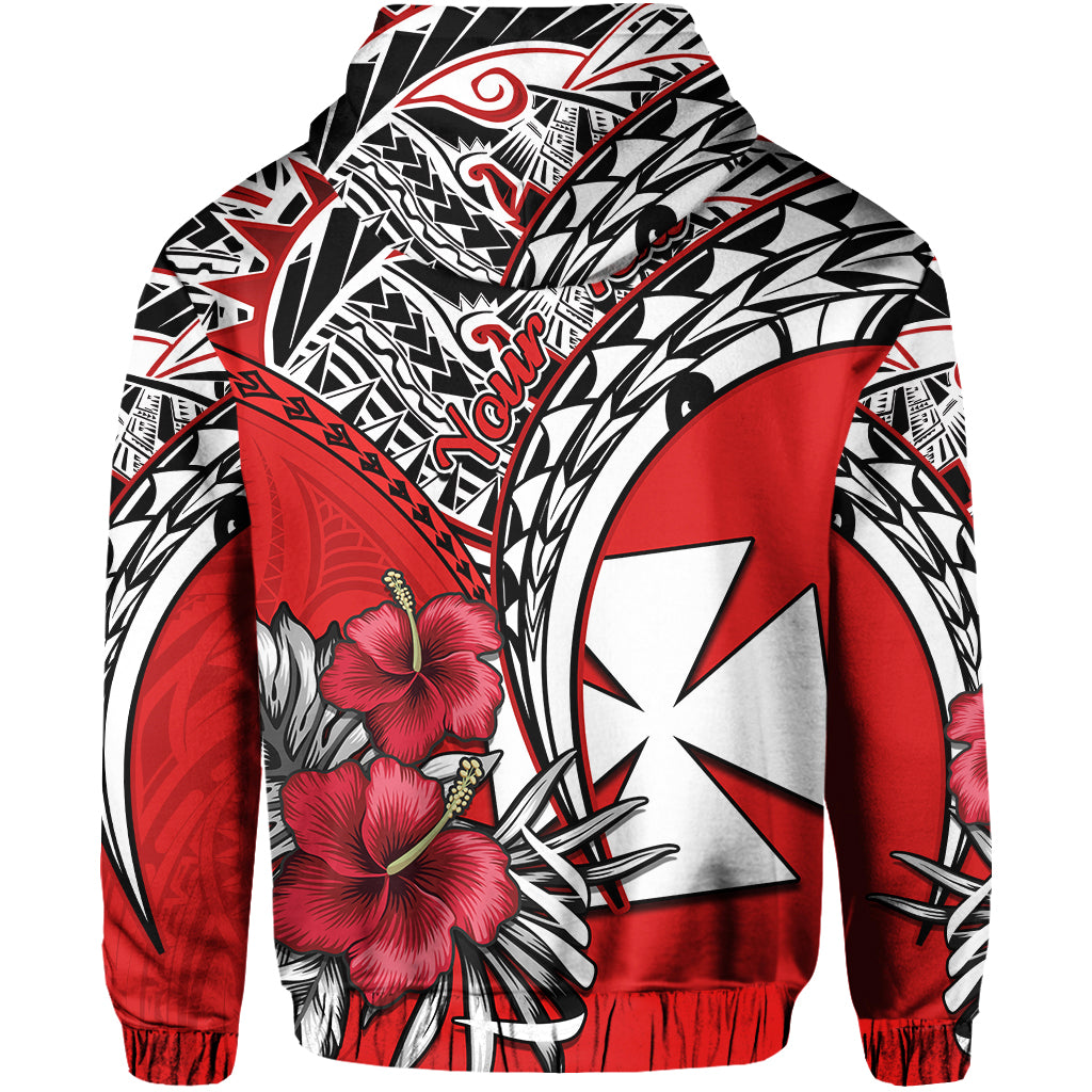 Custom Wallis et Futuna Hoodie Polynesian Pattern and Hibiscus Flowers Version Red LT13 - Polynesian Pride