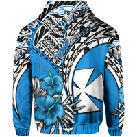 Custom Wallis et Futuna Hoodie Polynesian Pattern and Hibiscus Flowers Version Blue LT13 - Polynesian Pride