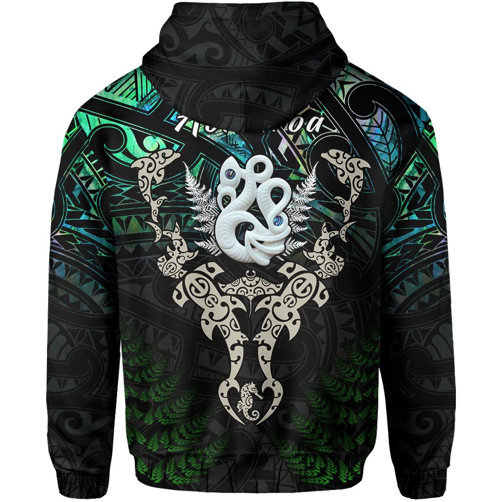 Aotearoa Paua Shell Zip Hoodie Maori Manaia and Fish LT13 - Polynesian Pride