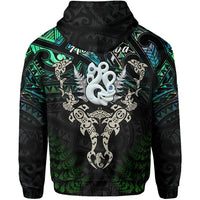 Aotearoa Paua Shell Zip Hoodie Maori Manaia and Fish LT13 - Polynesian Pride