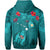 Hawaiian Islands Hoodie Hawaii Tropical Flowers and Turtles Turquoise LT13 - Polynesian Pride