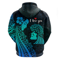 Custom Polynesian Valentine Couple Hoodie I LOVE YOU Hibiscus Style Blue LT13 - Polynesian Pride