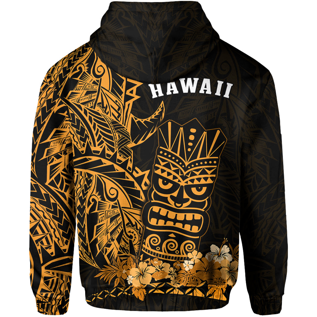Hawaii Polynesian Zip Hoodie Gold Tiki Masks Hawaiian LT13 - Polynesian Pride