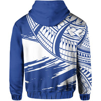 Custom Cook Islands Zip Hoodie Flag Style Blue With Claw Pattern LT13 - Polynesian Pride
