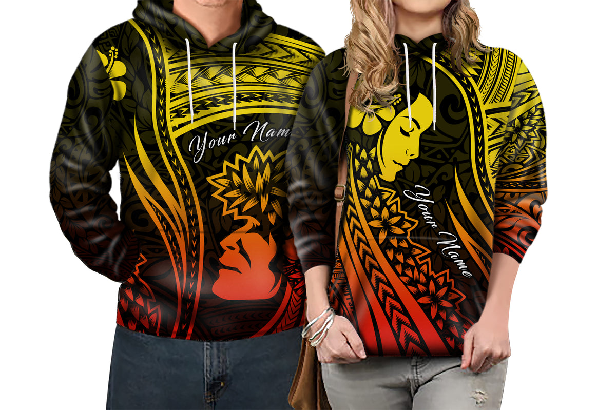 Custom Polynesian Valentine Couple Hoodie I LOVE YOU Hibiscus Style Special LT13 - Polynesian Pride