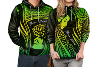 Custom Polynesian Valentine Couple Hoodie I LOVE YOU Hibiscus Style Green LT13 - Polynesian Pride