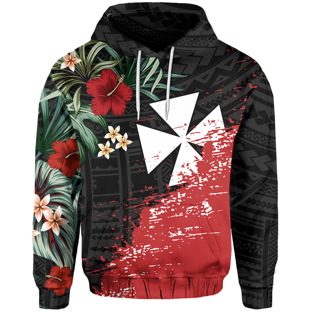 Wallis and Futuna Polynesian Hoodie Fantastic Flowers LT13 Unisex Black - Polynesian Pride