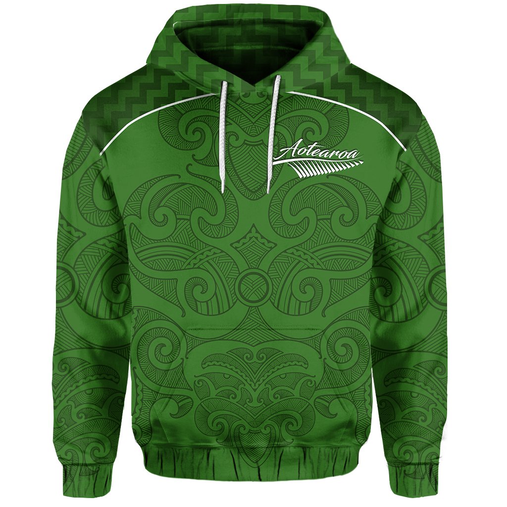 Maori 2021 Hoodie Green Aotearoa Tattoo LT13 Unisex Green - Polynesian Pride