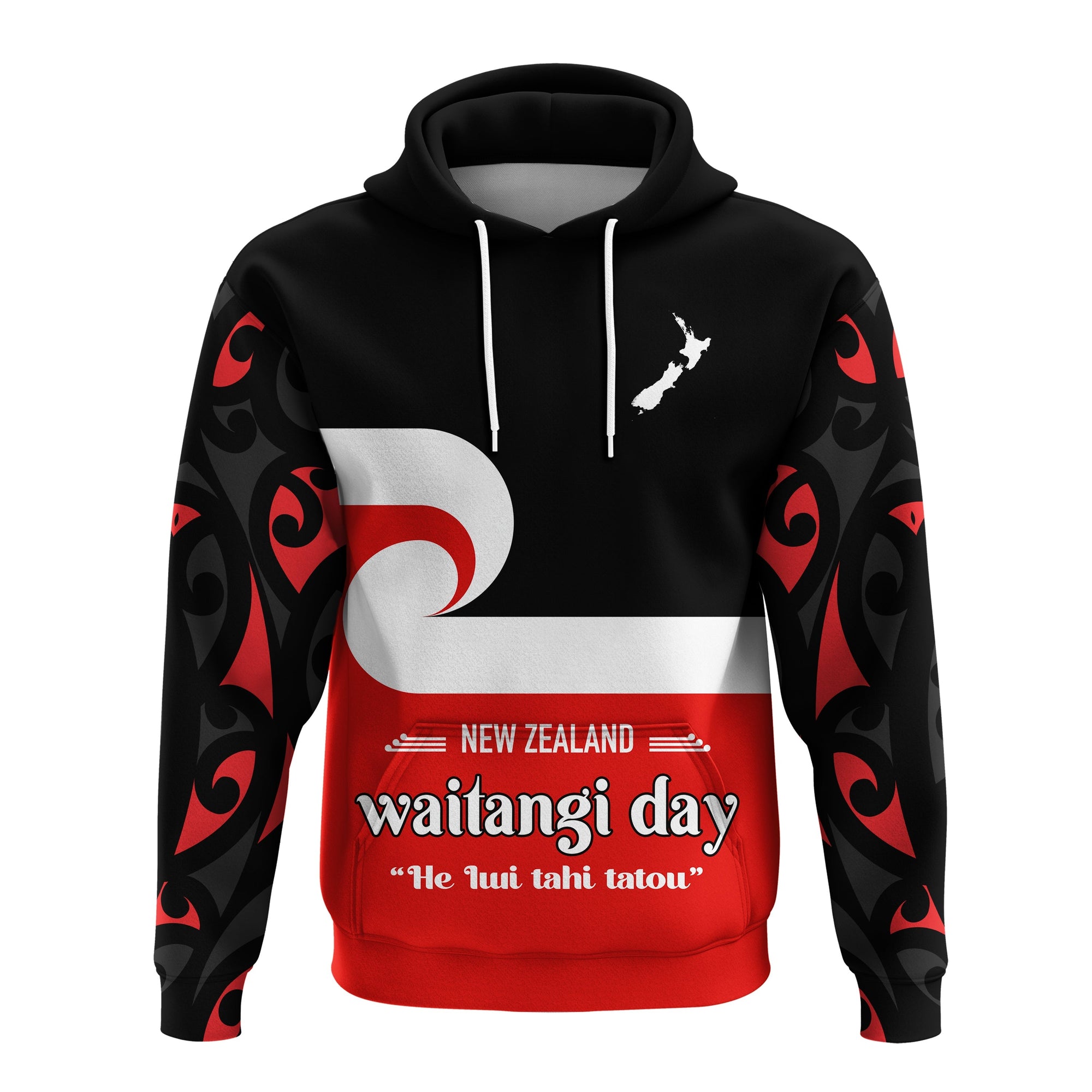 Waitangi Day Hoodie Maori Fern and Tino Rangatiratanga Flag LT13 Hoodie Black - Polynesian Pride