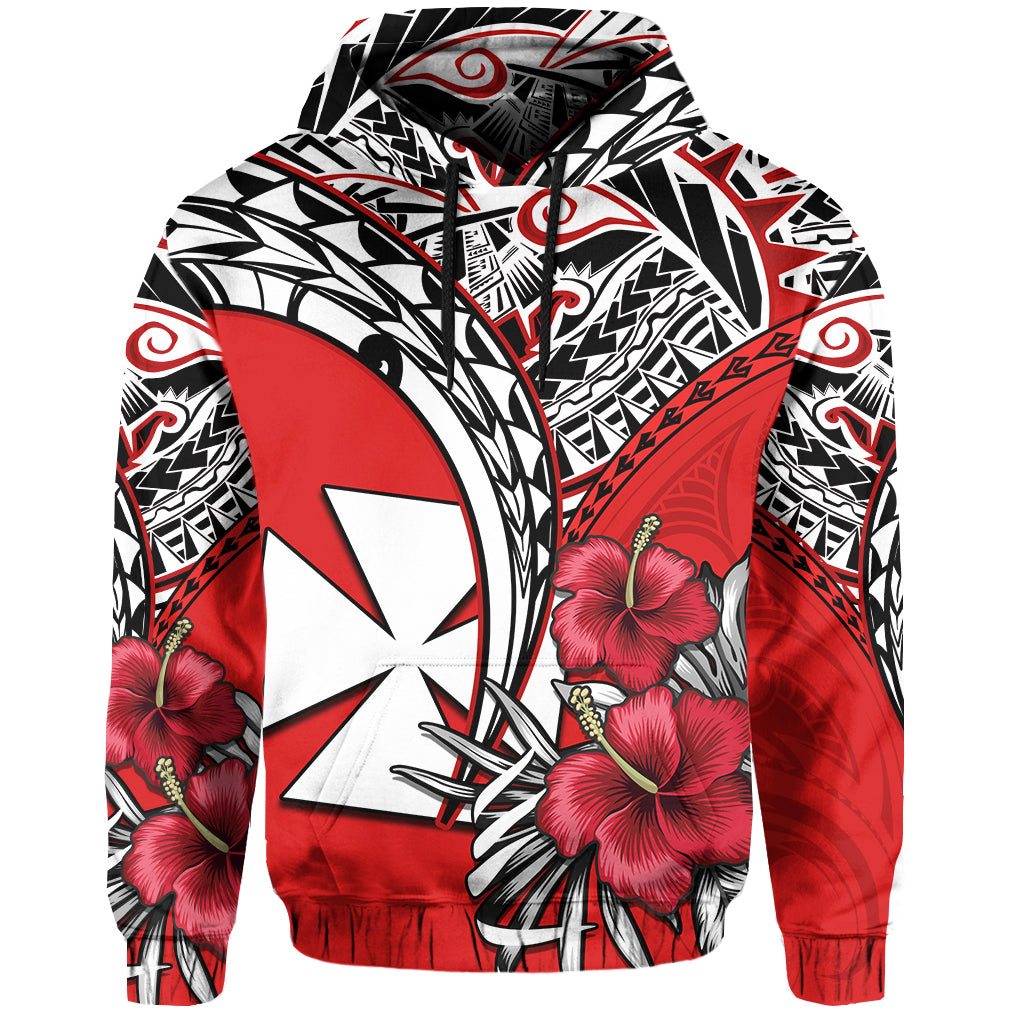 Wallis et Futuna Hoodie Polynesian Pattern and Hibiscus Flowers Version Red LT13 Hoodie Red - Polynesian Pride