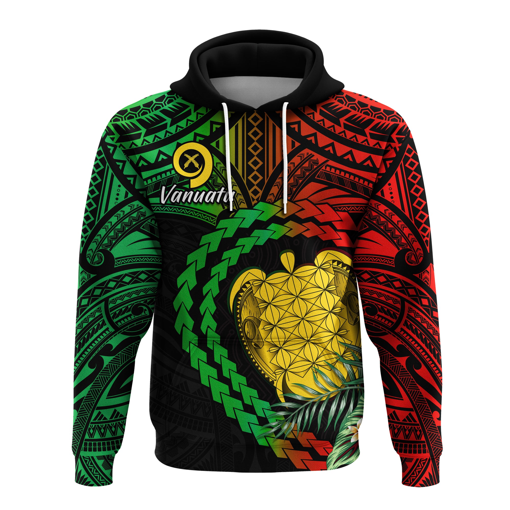 Vanuatu Heart Polynesian Hoodie Turtle Sand Drawings LT13 Unisex Black - Polynesian Pride