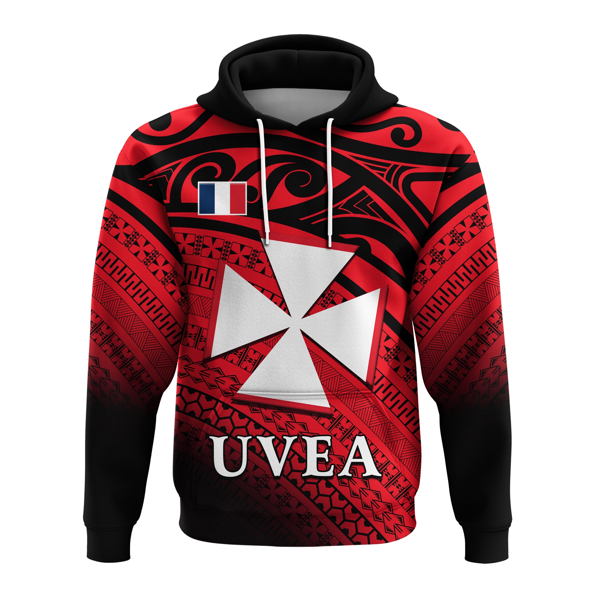 Uvea Chiefdom Wallis et Futuna Hoodie Polynesian Pattern and Flag LT13 Hoodie Red - Polynesian Pride