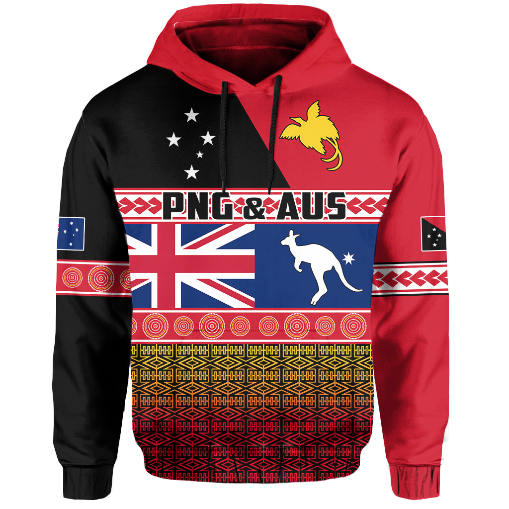 Papua New Guinea Australia Hoodie Polynesian PNG and AUS LT13 Hoodie Black - Polynesian Pride