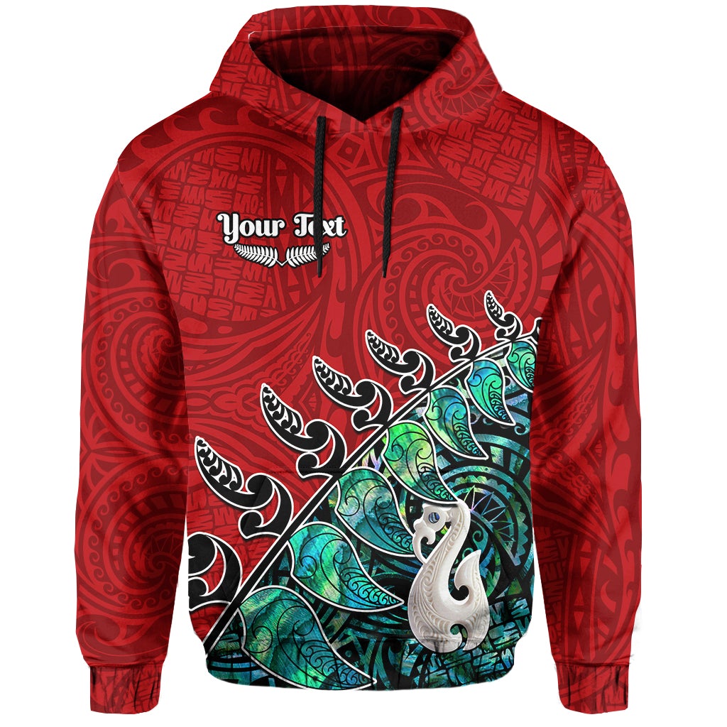 Custom New Zealand Maori Hoodie Fern and Manaia Version Red LT13 Hoodie Red - Polynesian Pride