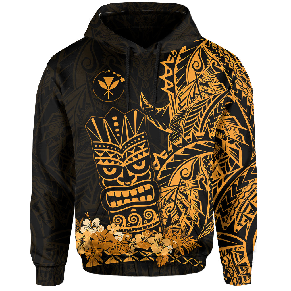 Custom Hawaii Polynesian Hoodie Gold Tiki Masks Hawaiian LT13 - Polynesian Pride