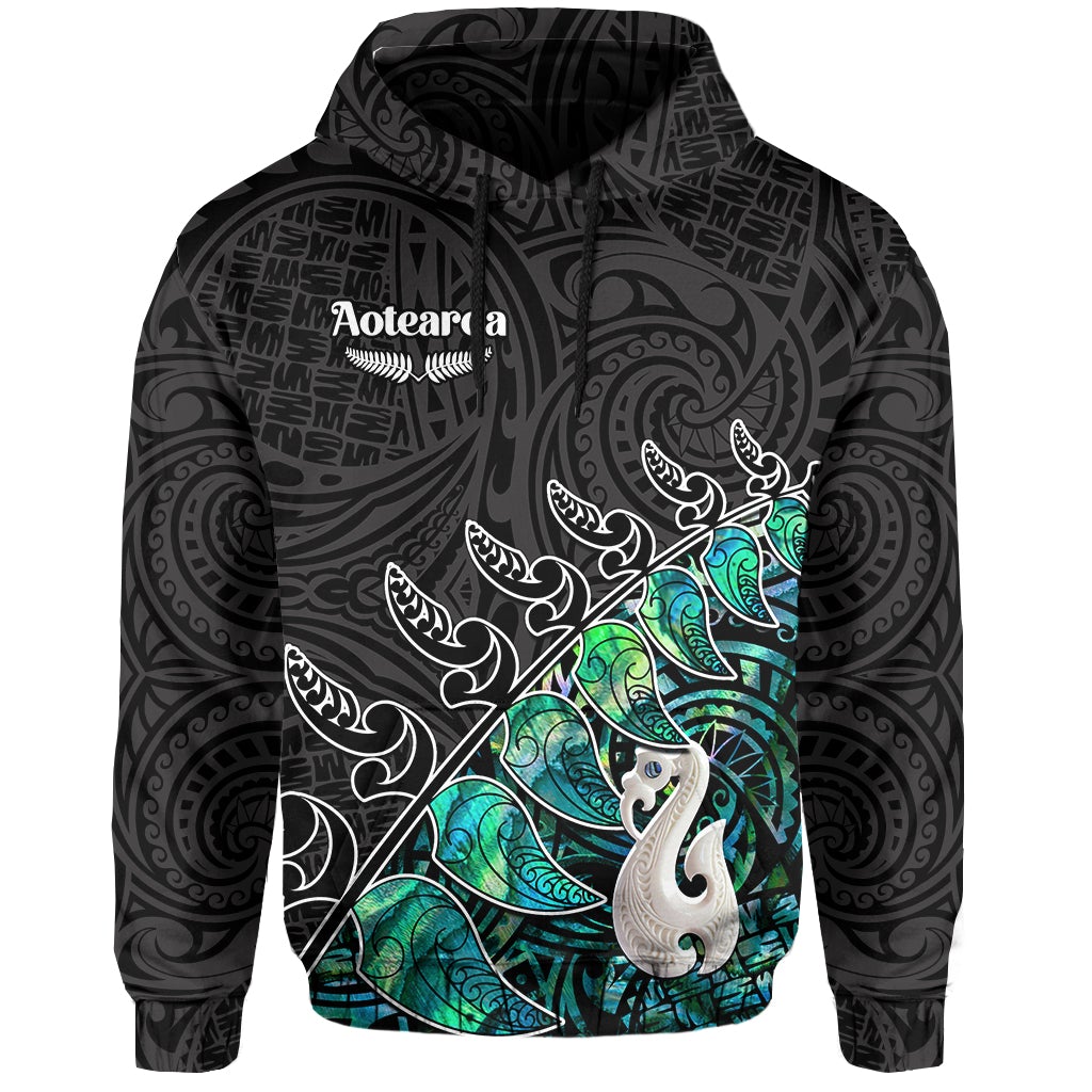 New Zealand Maori Hoodie Fern and Manaia Version Black LT13 Hoodie Black - Polynesian Pride