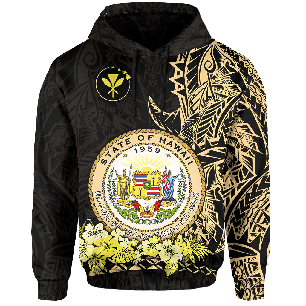 Hawaiian Polynesian Hoodie Gold Seal of Hawaii LT13 Unisex Gold - Polynesian Pride