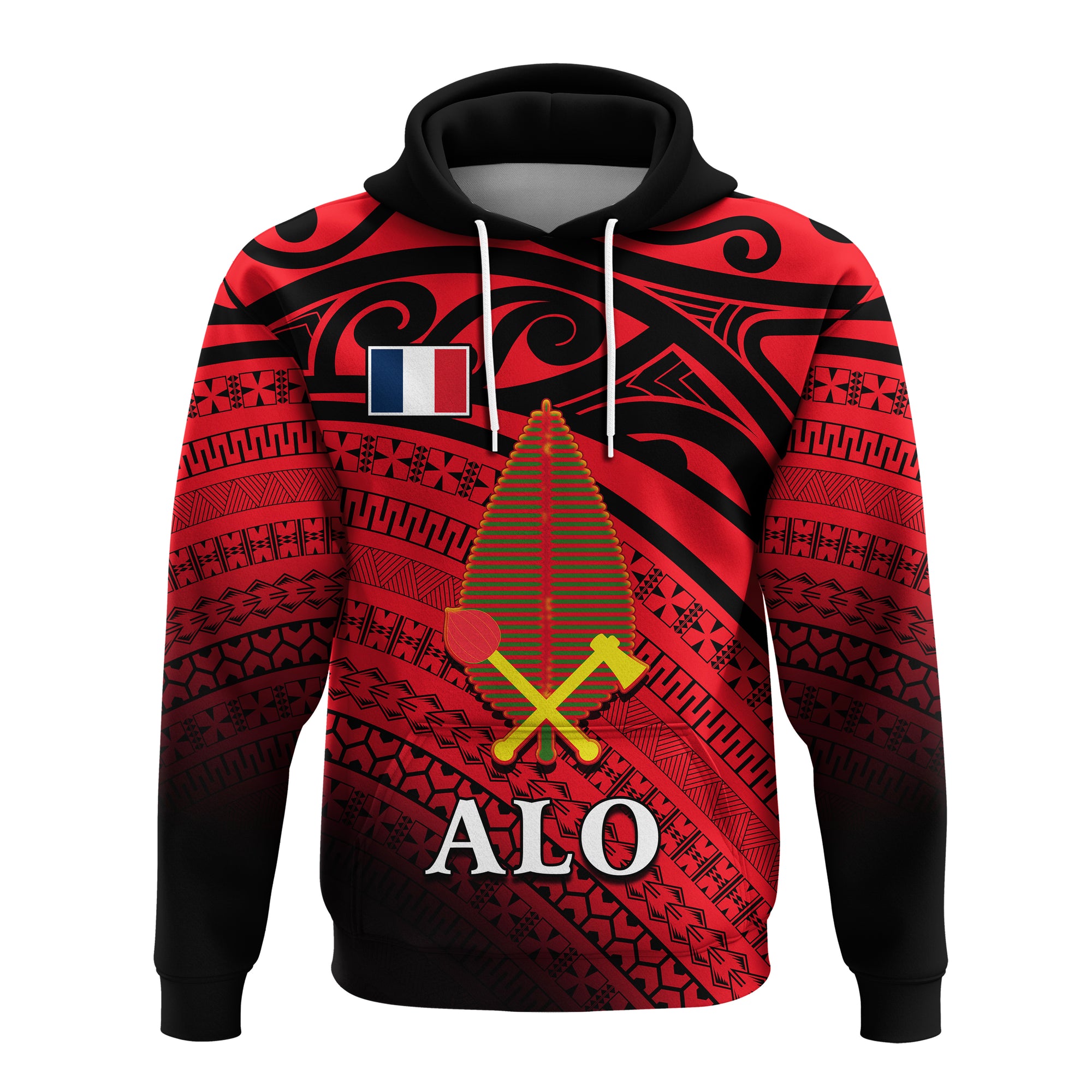 Alo Chiefdom Wallis et Futuna Hoodie Polynesian Pattern and Flag LT13 Hoodie Red - Polynesian Pride