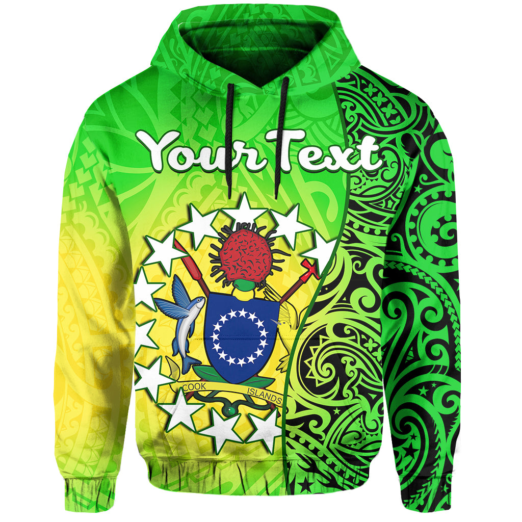 Custom Cook Islands Hoodie Cook Islands Coat of Arms Turtle Polynesian LT14 Hoodie Green - Polynesian Pride