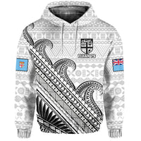 (Custom Text and Number) Fiji Sevens Rugby Hoodie Fijian 7s Tapa Polynesian Art LT14 White - Polynesian Pride