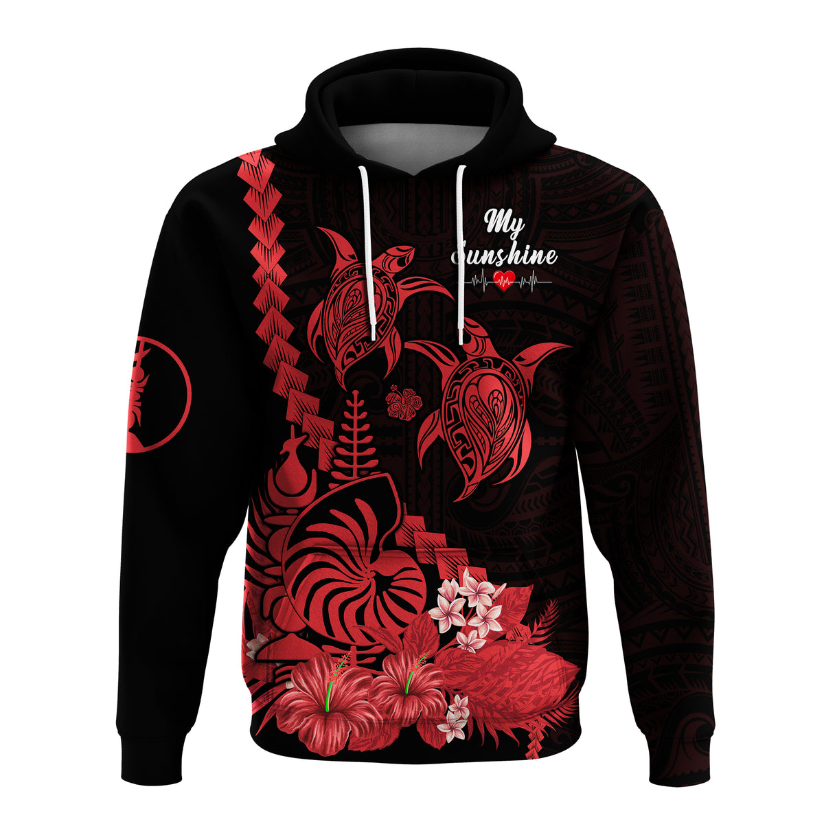 Custom New Caledonia Valentine Couple Love Hoodie My Sunshine Polynesia Turtle Red LT14 - Polynesian Pride