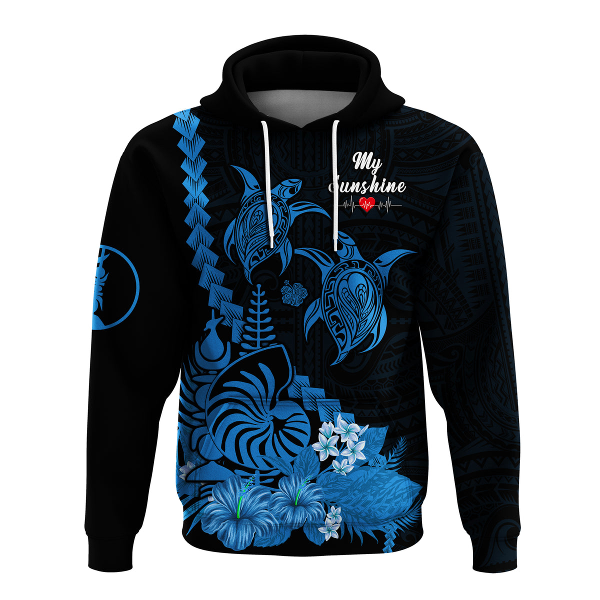 Custom New Caledonia Valentine Couple Love Hoodie My Sunshine Polynesia Turtle Blue LT14 - Polynesian Pride
