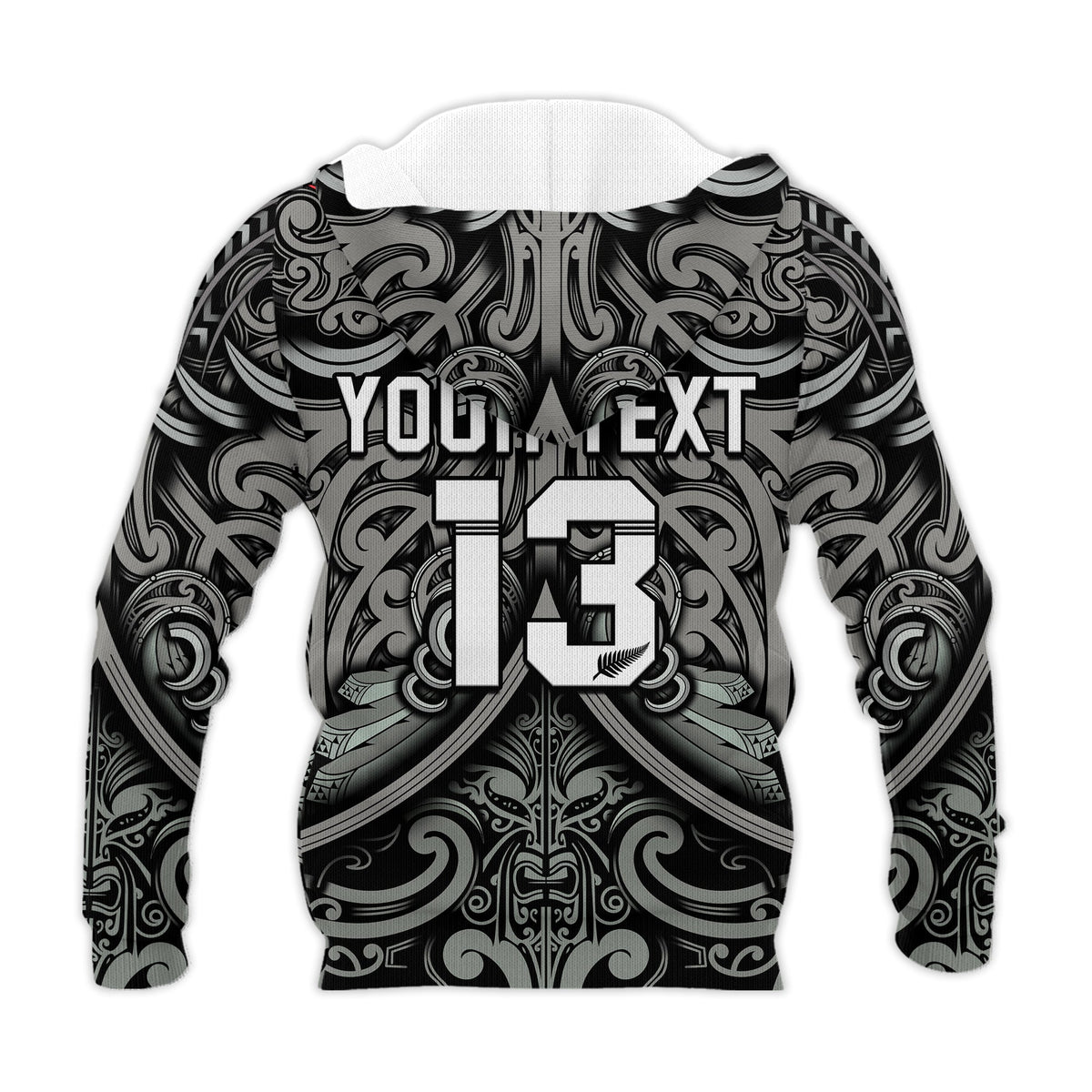 (Custom Text and Number) New Zealand Silver Fern Rugby Hoodie All Black NZ Maori Pattern LT13 - Polynesian Pride