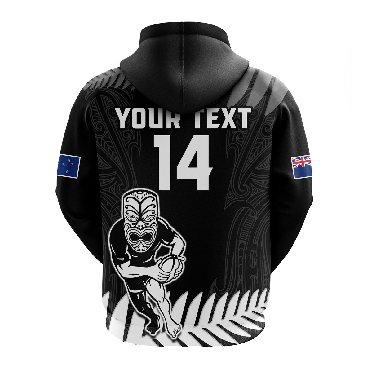 (Custom Text and Number) New Zealand Silver Fern Rugby Hoodie NZ Kiwi Pacific Maori Sporty LT14 - Polynesian Pride