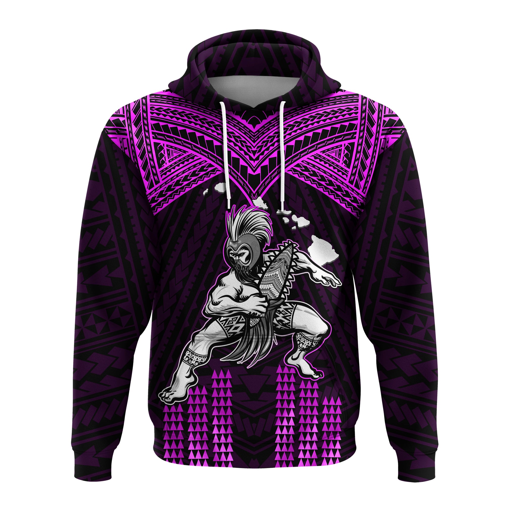 Custom Hawaii Hoodiean Warrior With Weapon Polynesian Ver.04 LT14 Pullover Hoodie Purple - Polynesian Pride