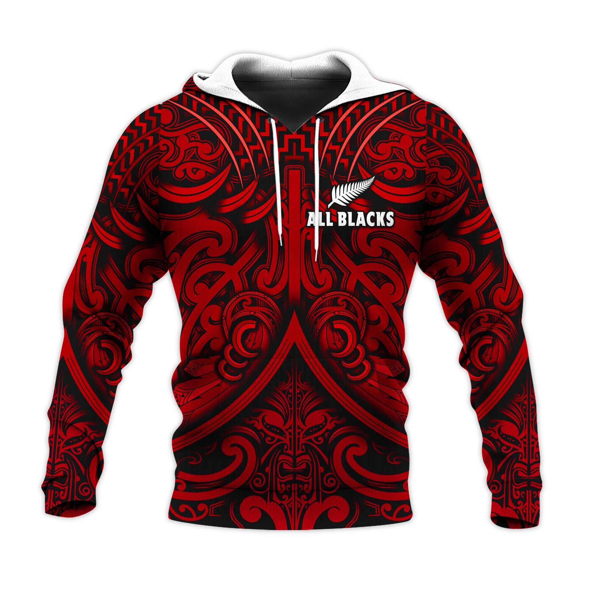 (Custom Text and Number) New Zealand Silver Fern Rugby Hoodie All Black Red NZ Maori Pattern LT13 Red - Polynesian Pride