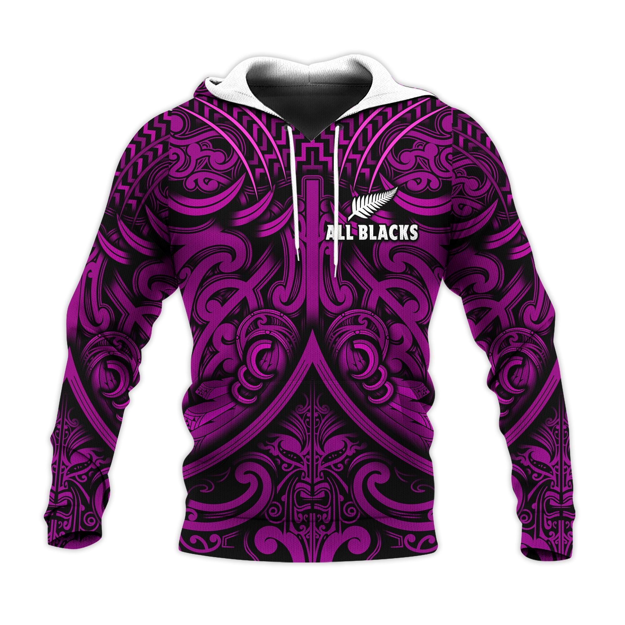 New Zealand Silver Fern Rugby Hoodie All Black Purple NZ Maori Pattern LT13 Purple - Polynesian Pride