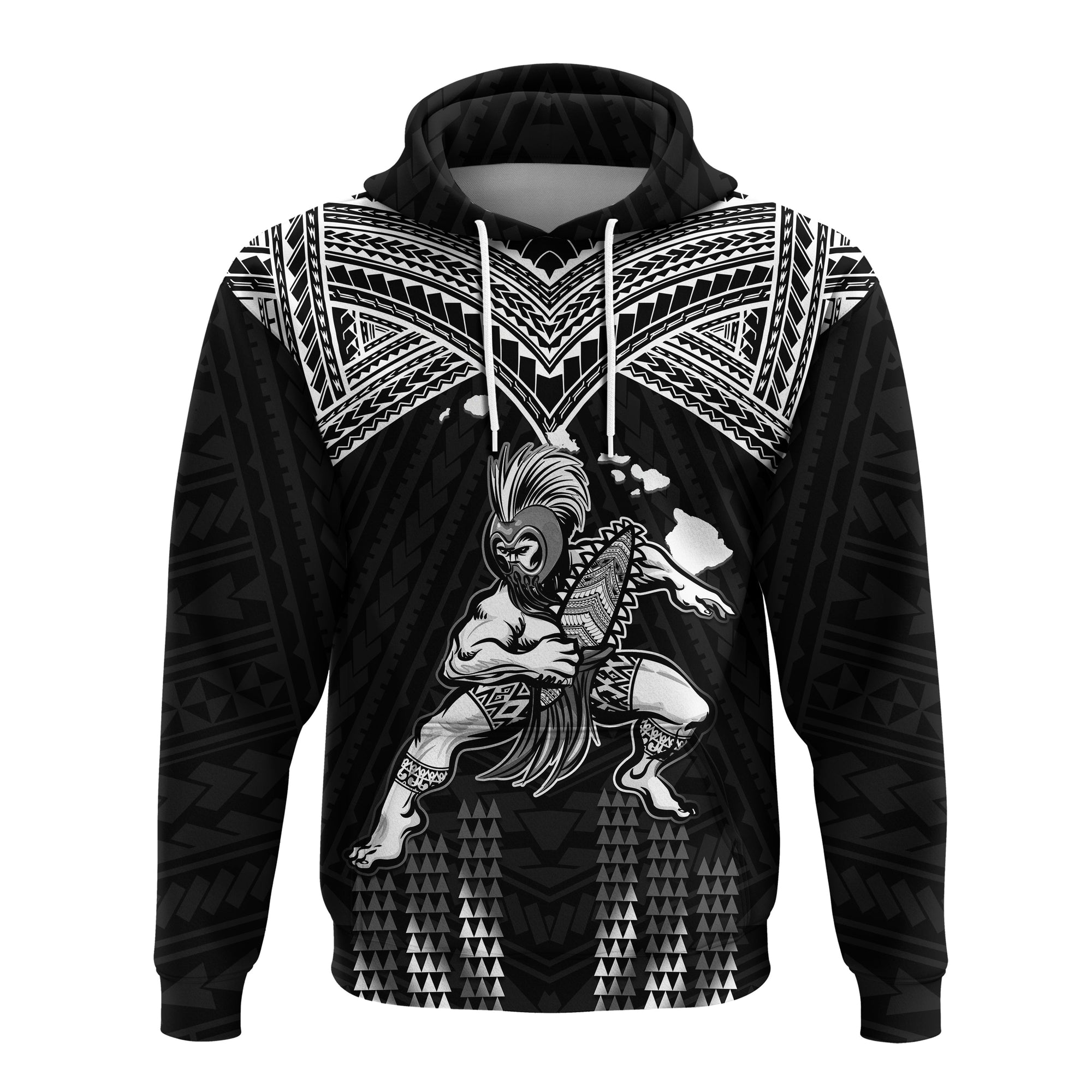 Custom Hawaii Hoodiean Warrior With Weapon Polynesian Ver.01 LT14 Pullover Hoodie Black - Polynesian Pride