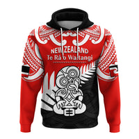 Waitangi Day Hoodie Tino Rangatiratanga Flag With Tiki Maori Fern LT14 Pullover Hoodie Red - Polynesian Pride