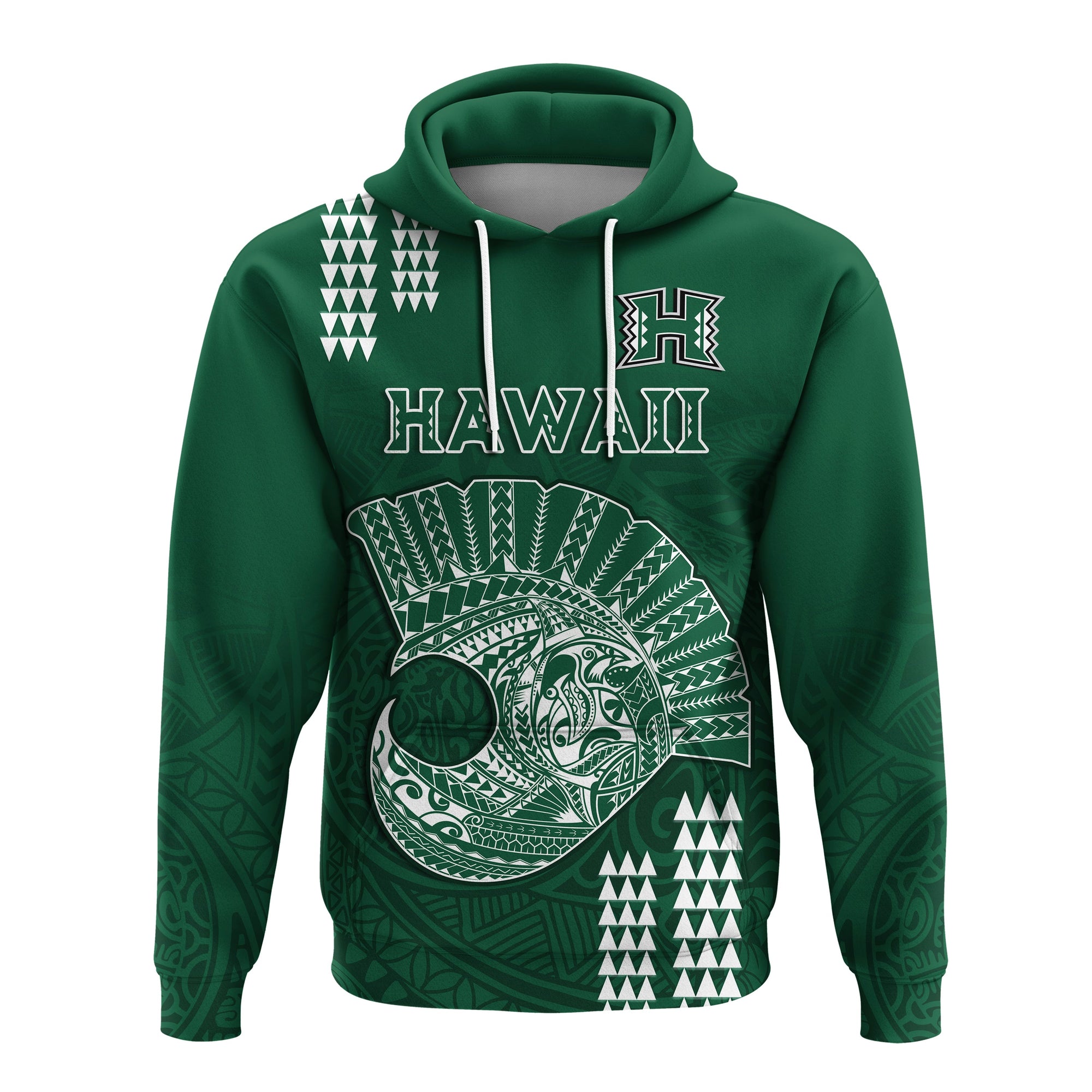 Hawaii Football Hoodie Kakau Rainbow Warriors Helmet LT14 Pullover Hoodie Green - Polynesian Pride