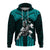 Custom Hawaii Hoodiean Warrior With Weapon Polynesian Ver.02 LT14 Zip Hoodie Turquoise - Polynesian Pride